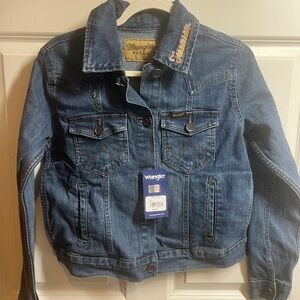Wrangler Blue Denim Jacket with Embroidered Collar